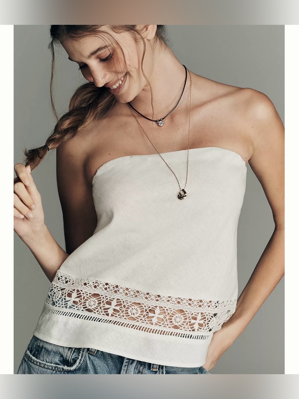 Anthropologie NWT white linen blend tube top Large